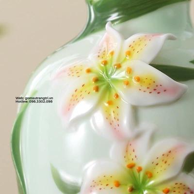 BỘ BÌNH ĐĨA KHẮC NỔI HOA LY CAO CẤP